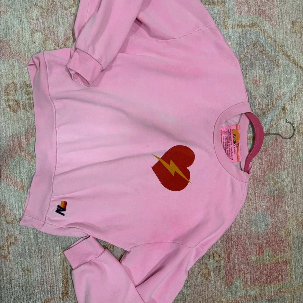 Aviator Nation Pink Heart Lightning Sweatshirt